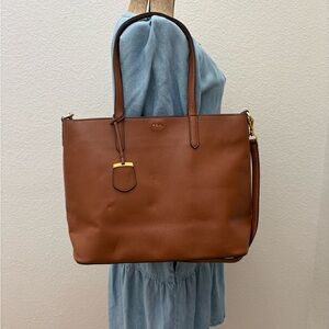 Lauren Ralph Lauren Andover Pebbled Tan Faux Leather Tote with Strap